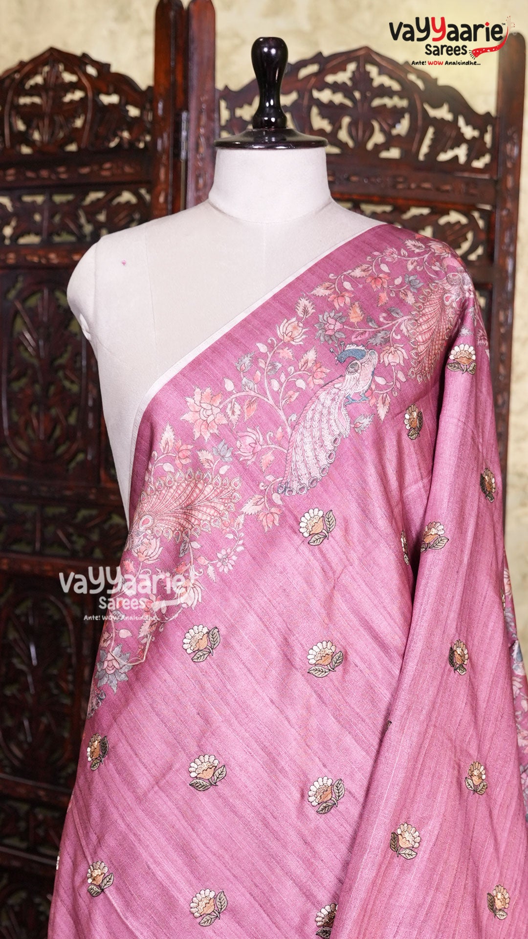 Onion Pink Tusser Saree | Fancy Ethnic Wear Saree | Vayyaarie Sarees