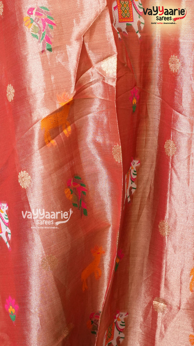 Copper Tissu Saree | Fancy Ethnic Wear Saree | Vayyaarie Sarees Main Image