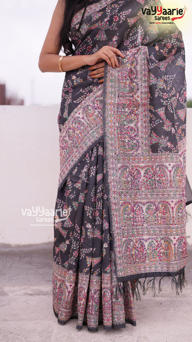 Biscuit Tusser Saree | Fancy Ethnic Wear Saree | Vayyaarie Sarees Main Image