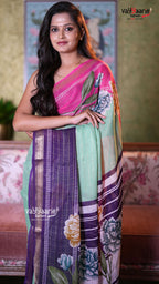 Mint Green Georgette Saree with Floral Prints | Lightweight Daily Wear Saree | Vayyaarie Sarees