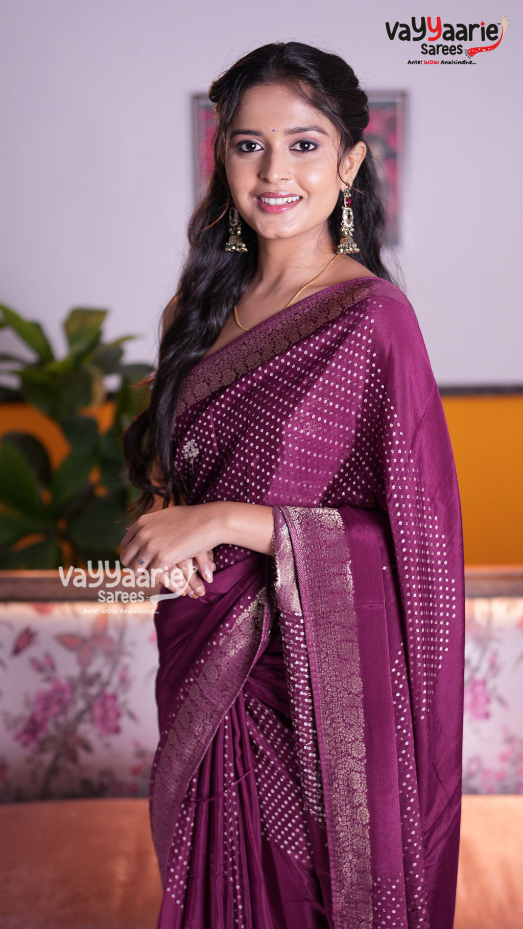 Wine Crepe Saree | Fancy Ethnic Wear Saree | Vayyaarie Sarees