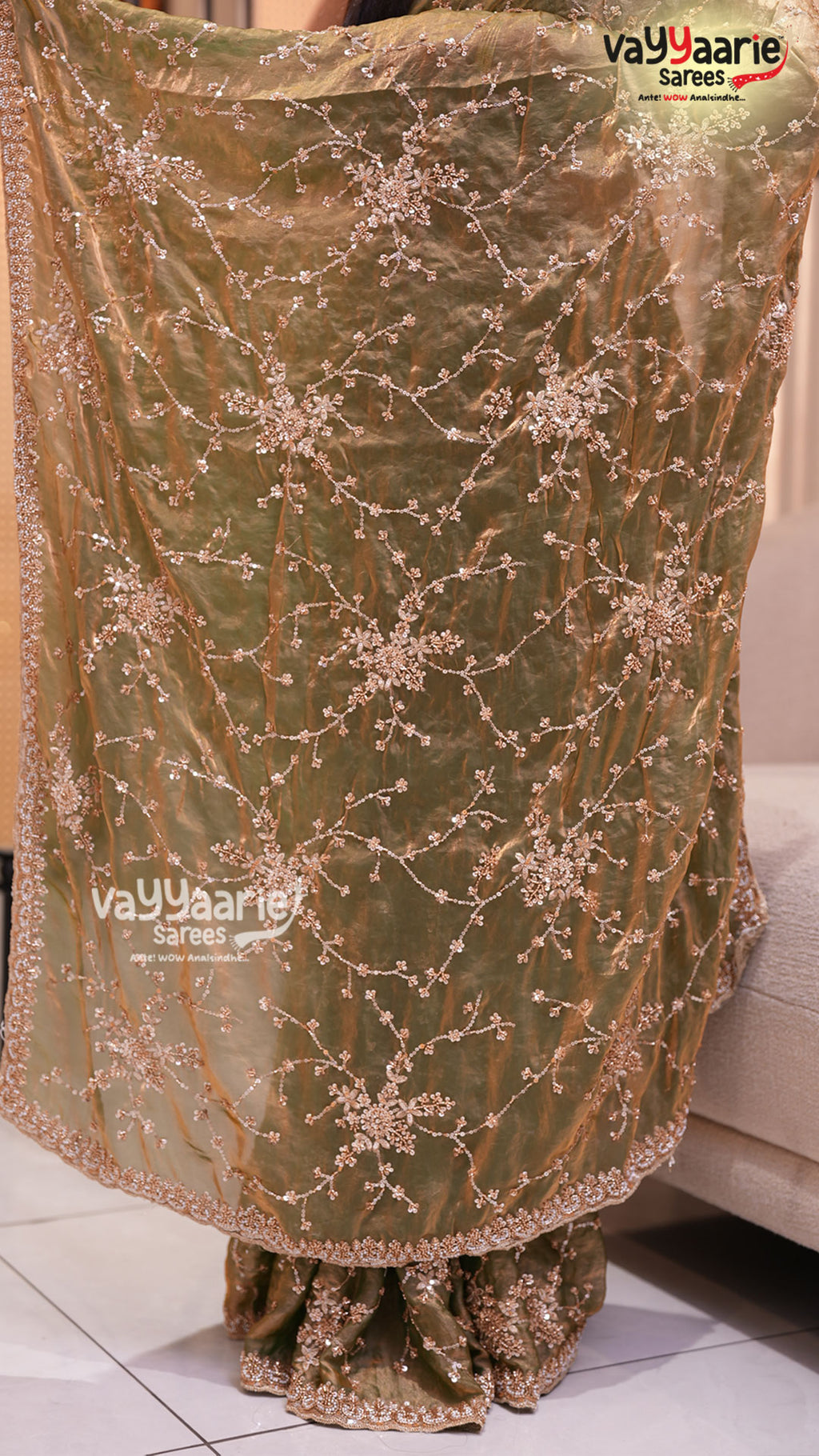Mehendi Green Chiffon Saree | Fancy Ethnic Wear Saree | Vayyaarie Sarees