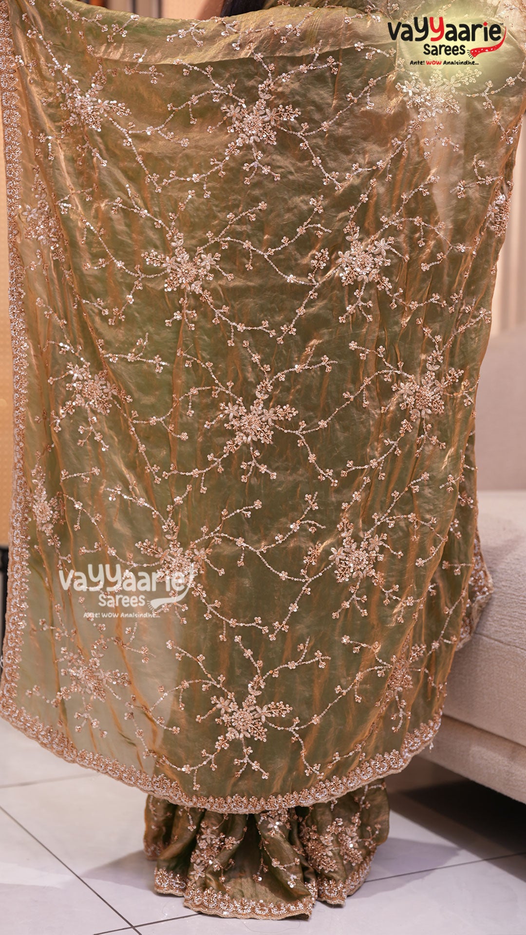 Mehendi Green Chiffon Saree | Fancy Ethnic Wear Saree | Vayyaarie Sarees