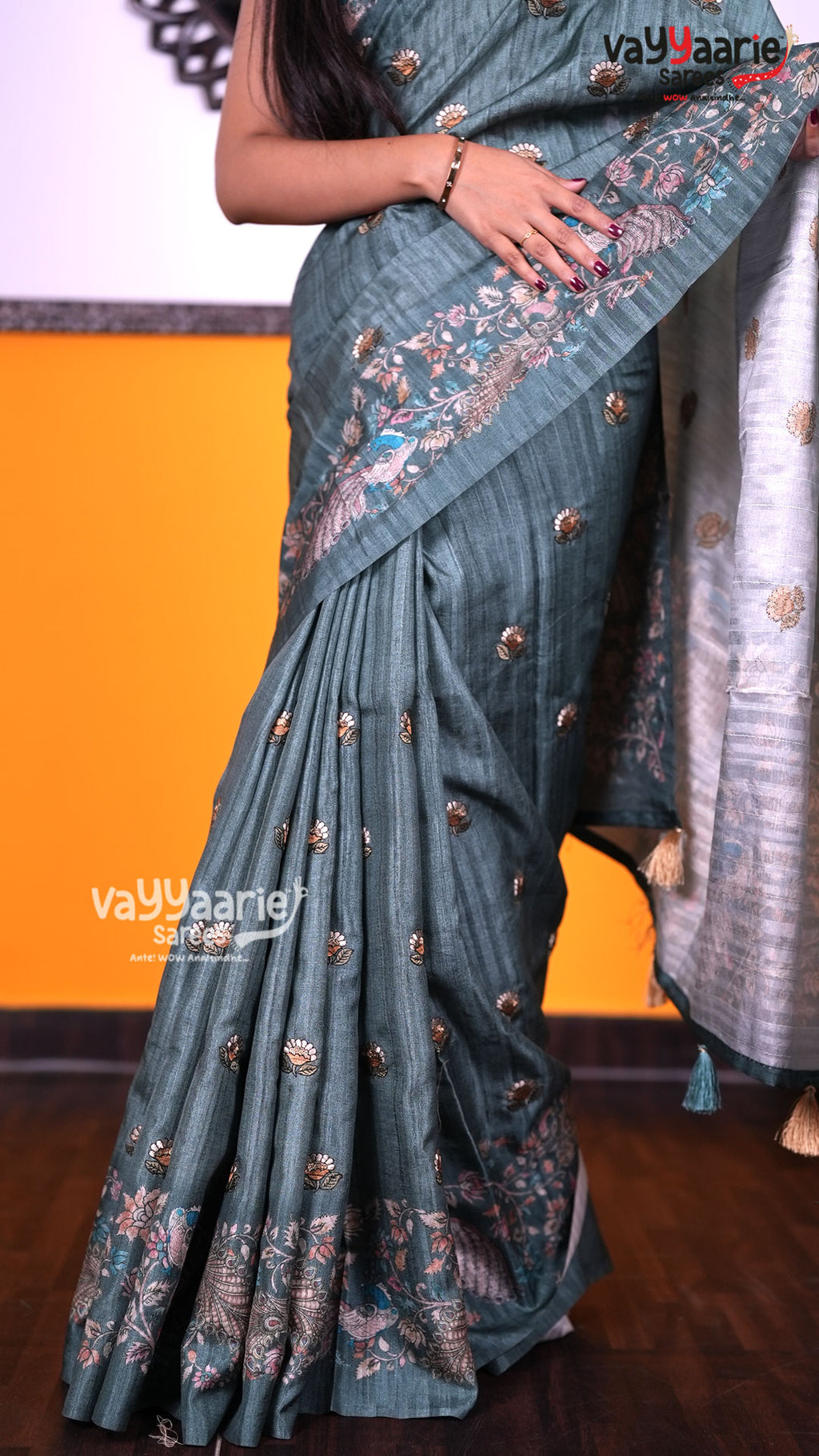 Rama Green Tusser Saree | Fancy Ethnic Wear Saree | Vayyaarie Sarees