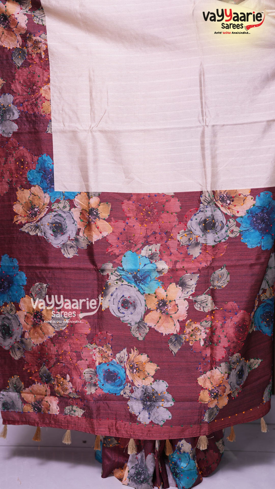 Biscuit Tusser Saree | Fancy Ethnic Wear Saree | Vayyaarie Sarees