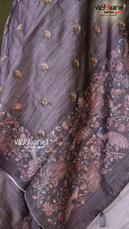 Grey Tusser Saree | Fancy Ethnic Wear Saree | Vayyaarie Sarees