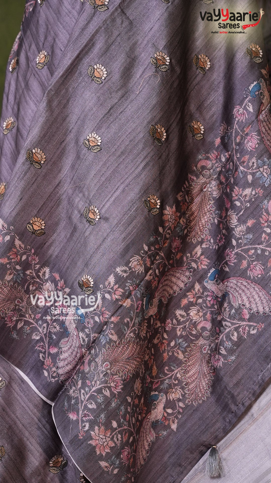 Grey Tusser Saree | Fancy Ethnic Wear Saree | Vayyaarie Sarees