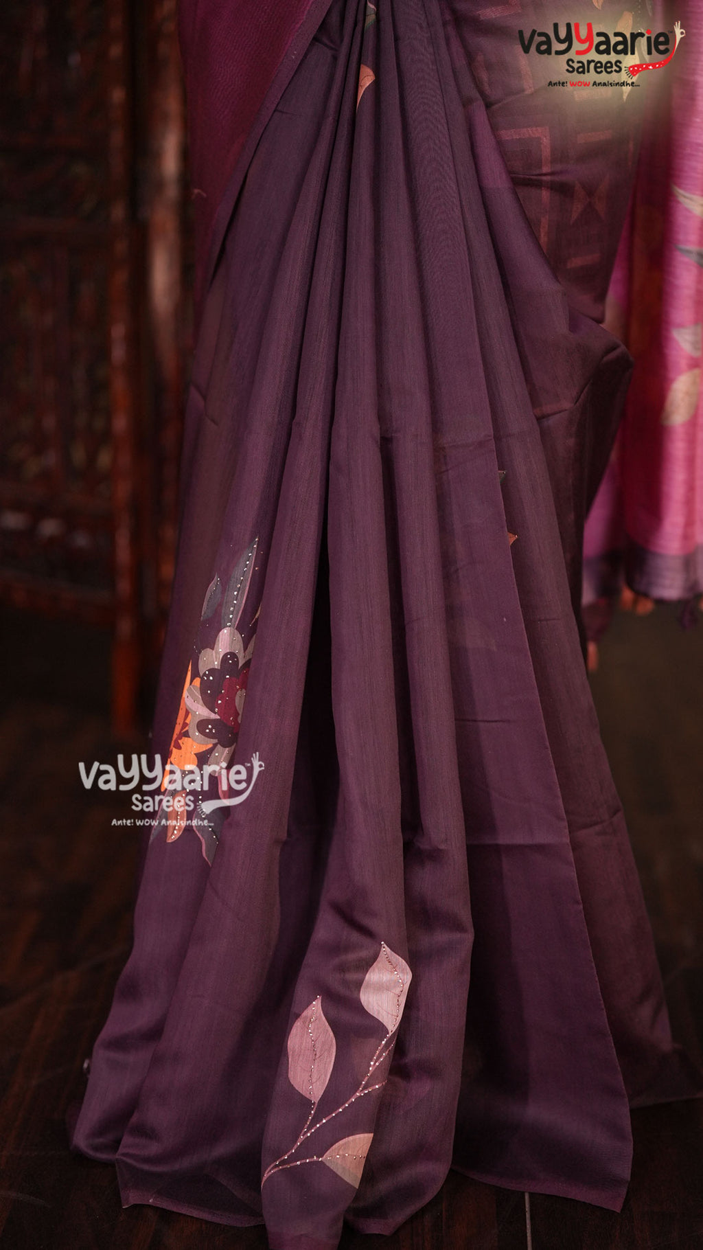 Rani Pink Semi Linen Saree | Fancy Ethnic Wear Saree | Vayyaarie Sarees