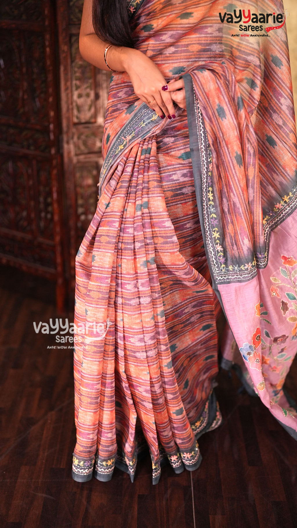 Biscuit Linen Saree | Fancy Ethnic Wear Saree | Vayyaarie Sarees