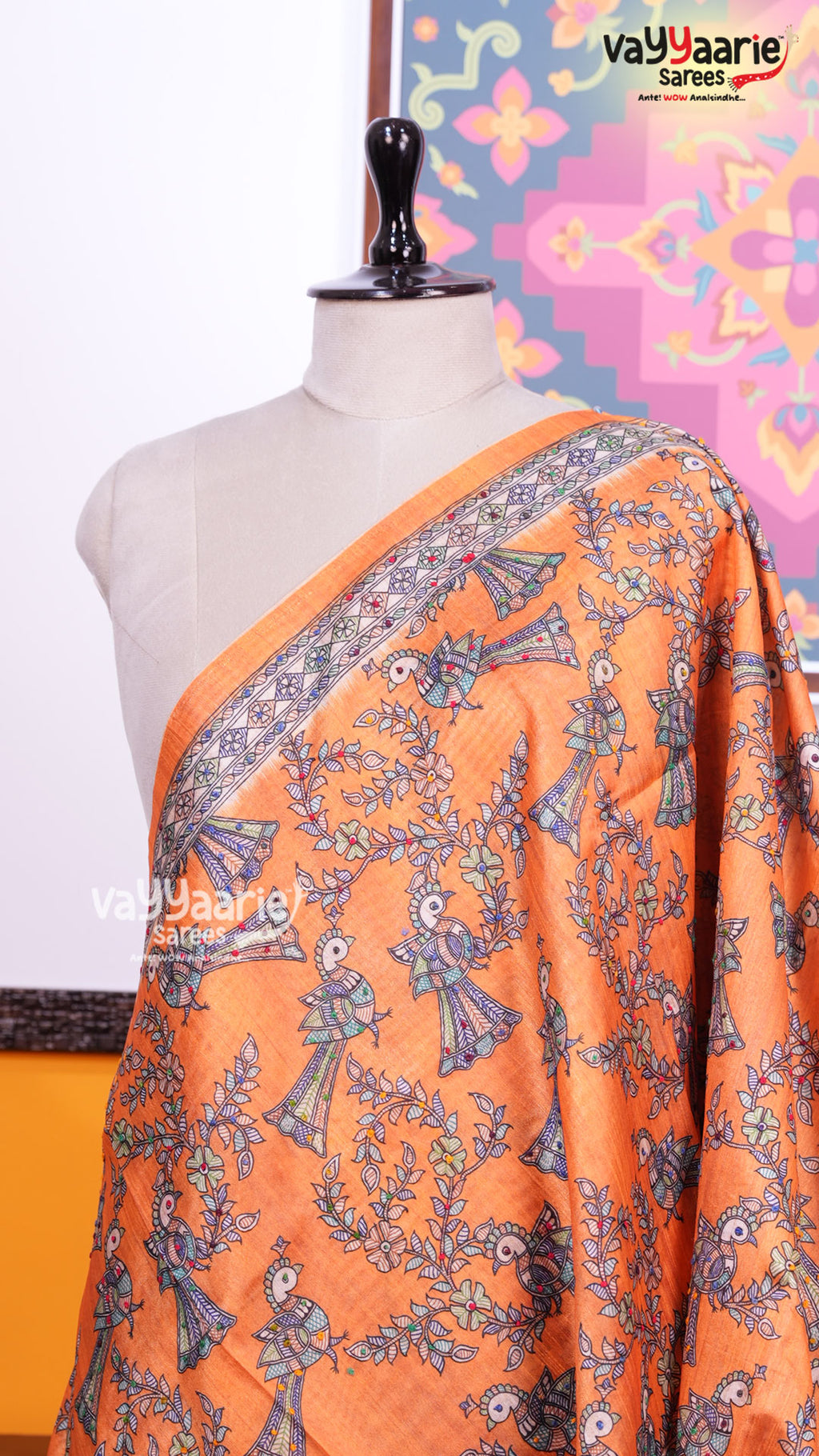 Orange Tusser Saree | Fancy Ethnic Wear Saree | Vayyaarie Sarees