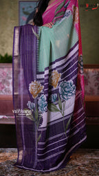 Mint Green Georgette Saree with Floral Prints | Lightweight Daily Wear Saree | Vayyaarie Sarees