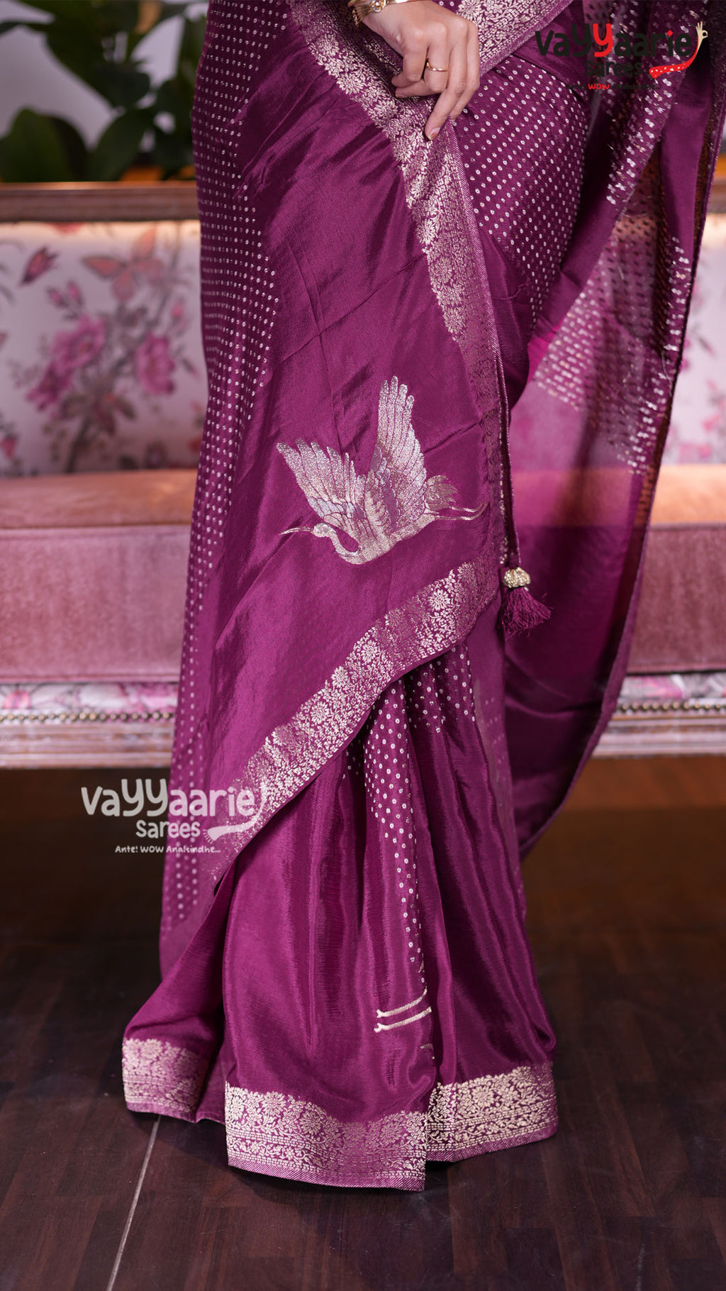 Wine Crepe Saree | Fancy Ethnic Wear Saree | Vayyaarie Sarees
