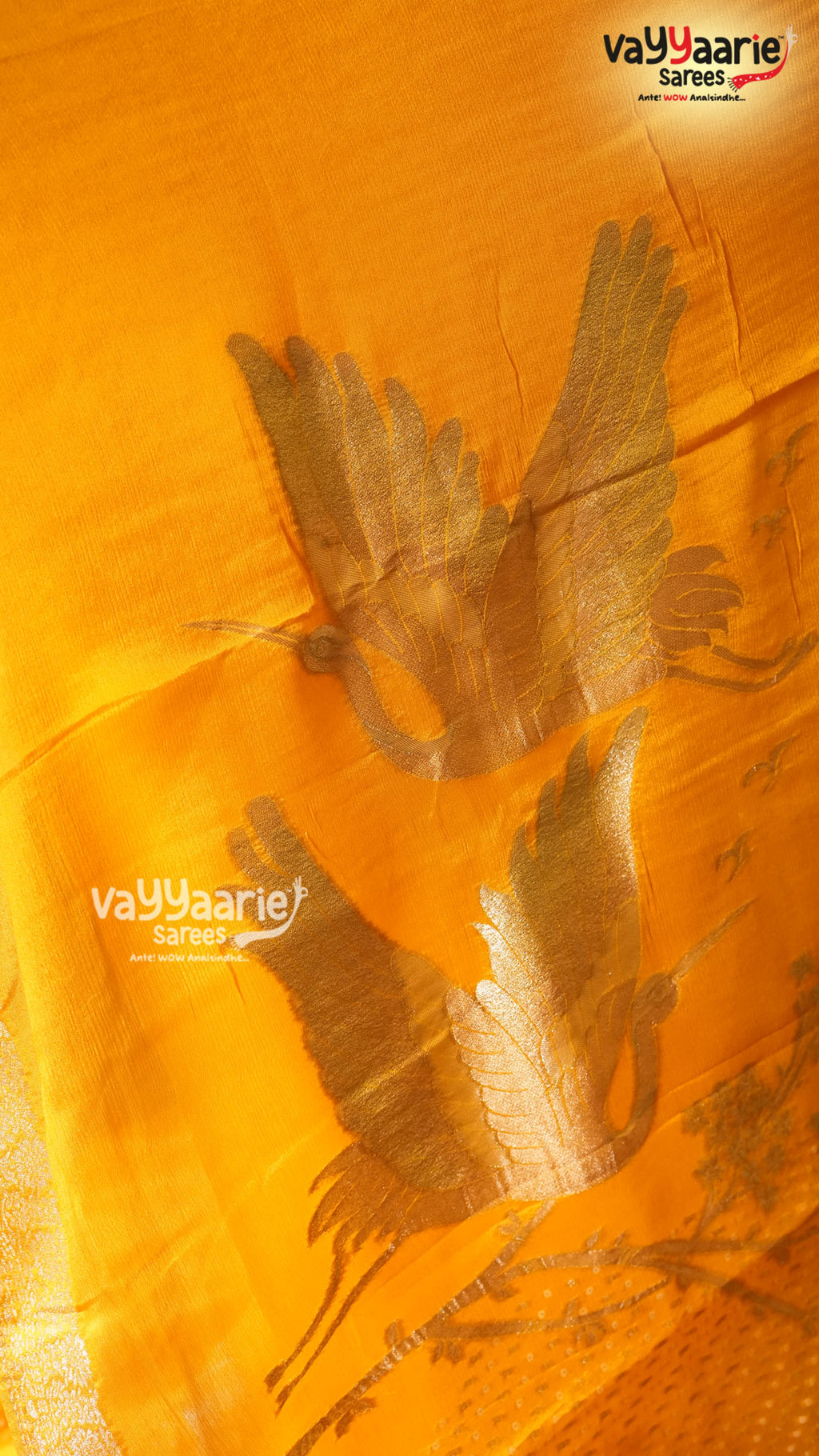 Yellow Crepe Saree | Fancy Ethnic Wear Saree | Vayyaarie Sarees