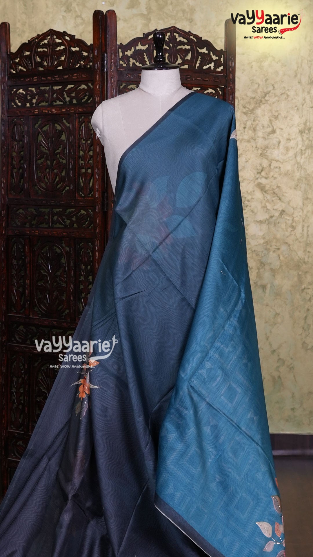 Peacock Blue Semi Linen Saree | Fancy Ethnic Wear Saree | Vayyaarie Sarees