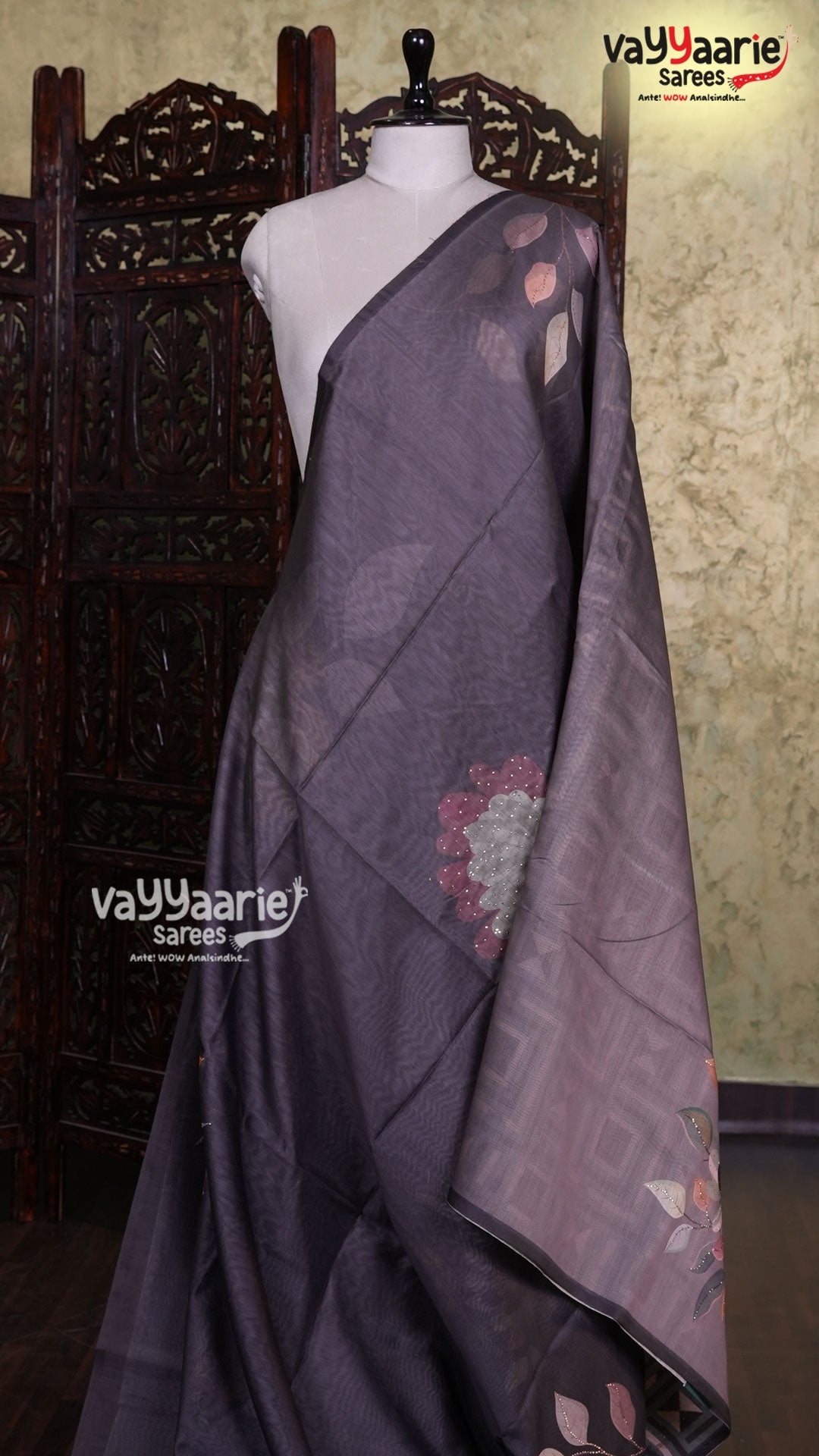 Grey Semi Linen Saree | Fancy Ethnic Wear Saree | Vayyaarie Sarees