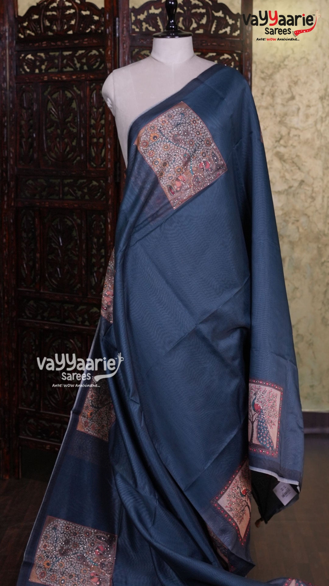 Blue Semi Linen Saree | Fancy Ethnic Wear Saree | Vayyaarie Sarees