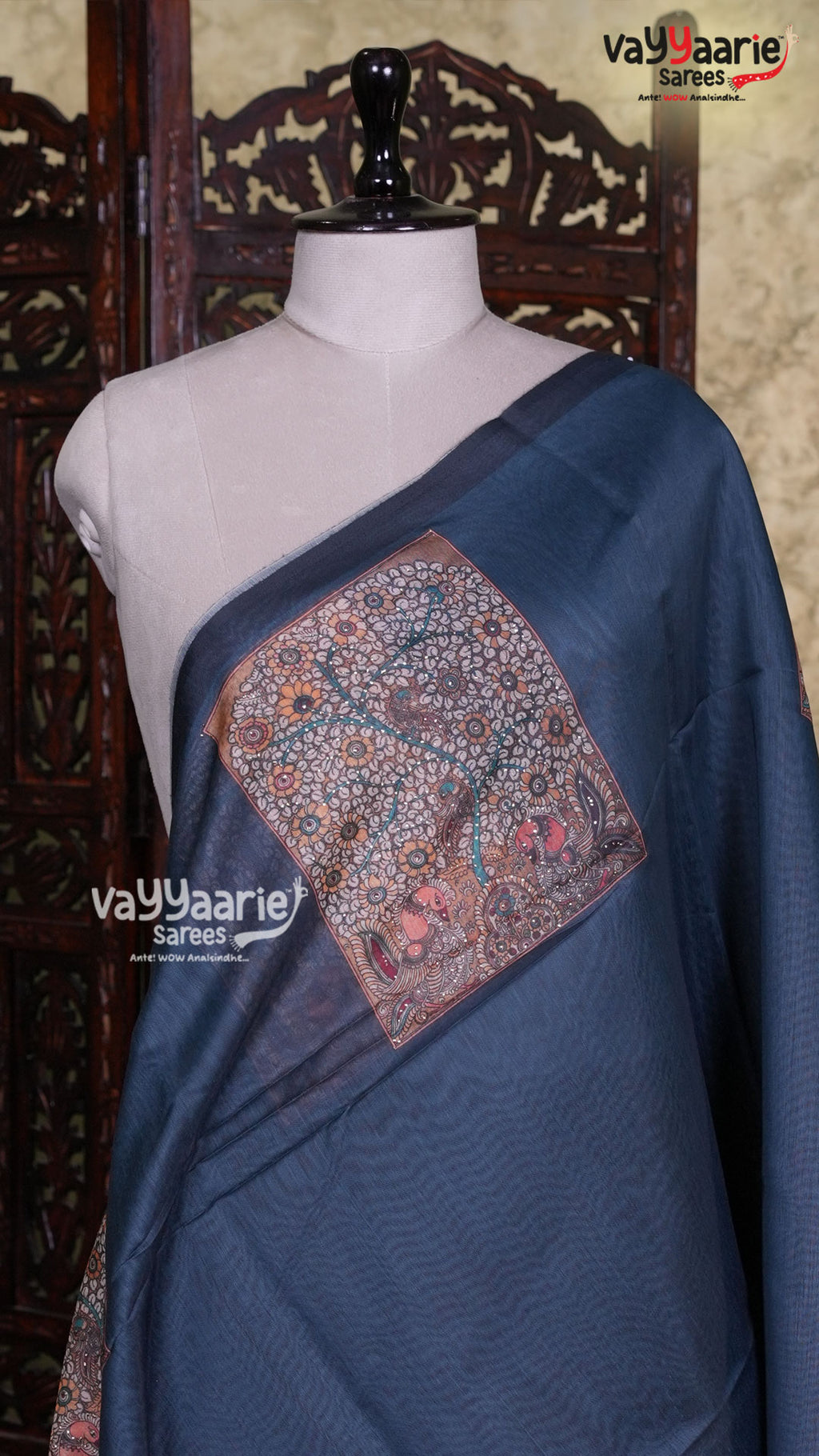 Blue Semi Linen Saree | Fancy Ethnic Wear Saree | Vayyaarie Sarees