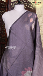 Grey Semi Linen Saree | Fancy Ethnic Wear Saree | Vayyaarie Sarees
