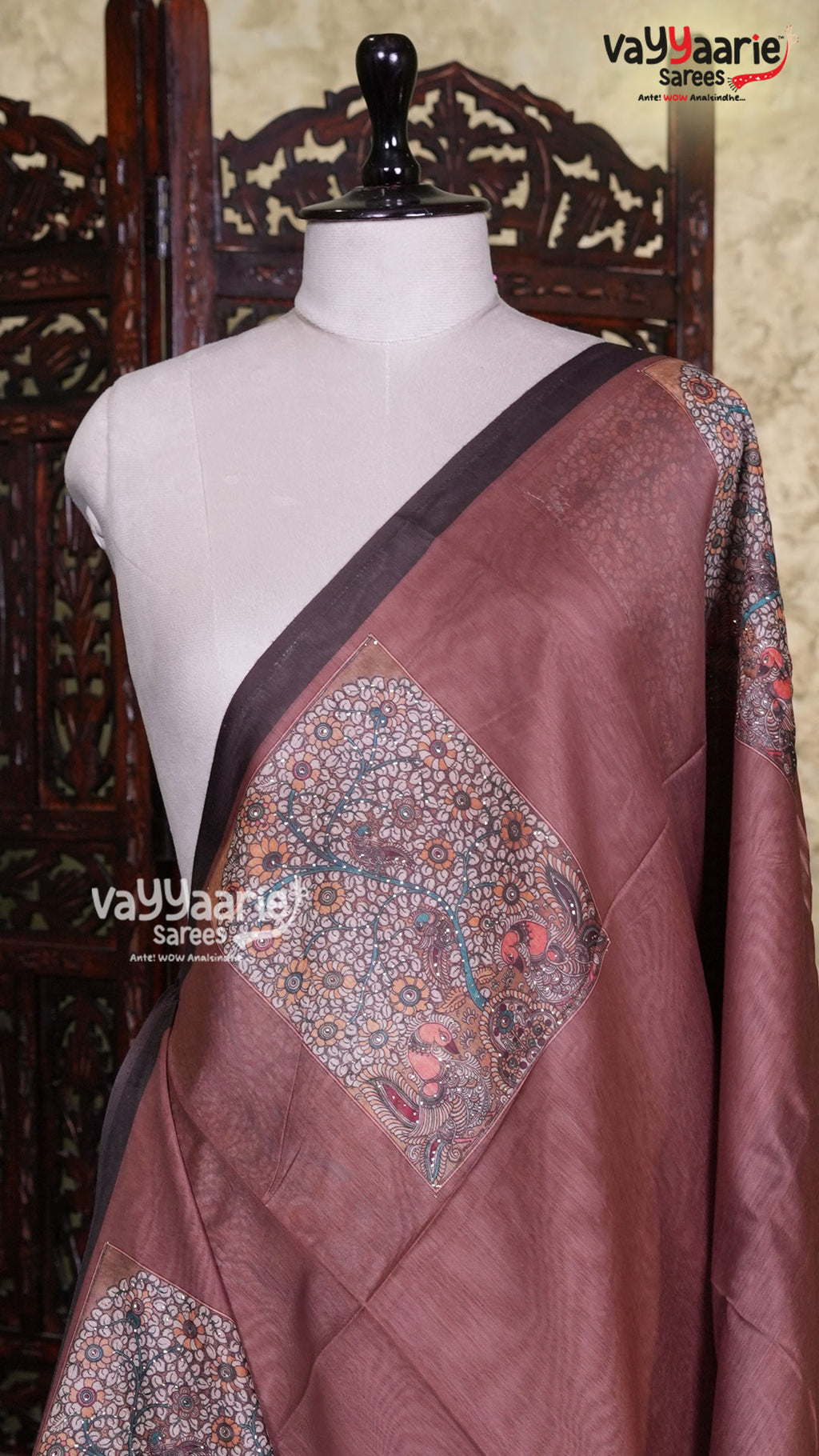 Brown Semi Linen Saree | Fancy Ethnic Wear Saree | Vayyaarie Sarees