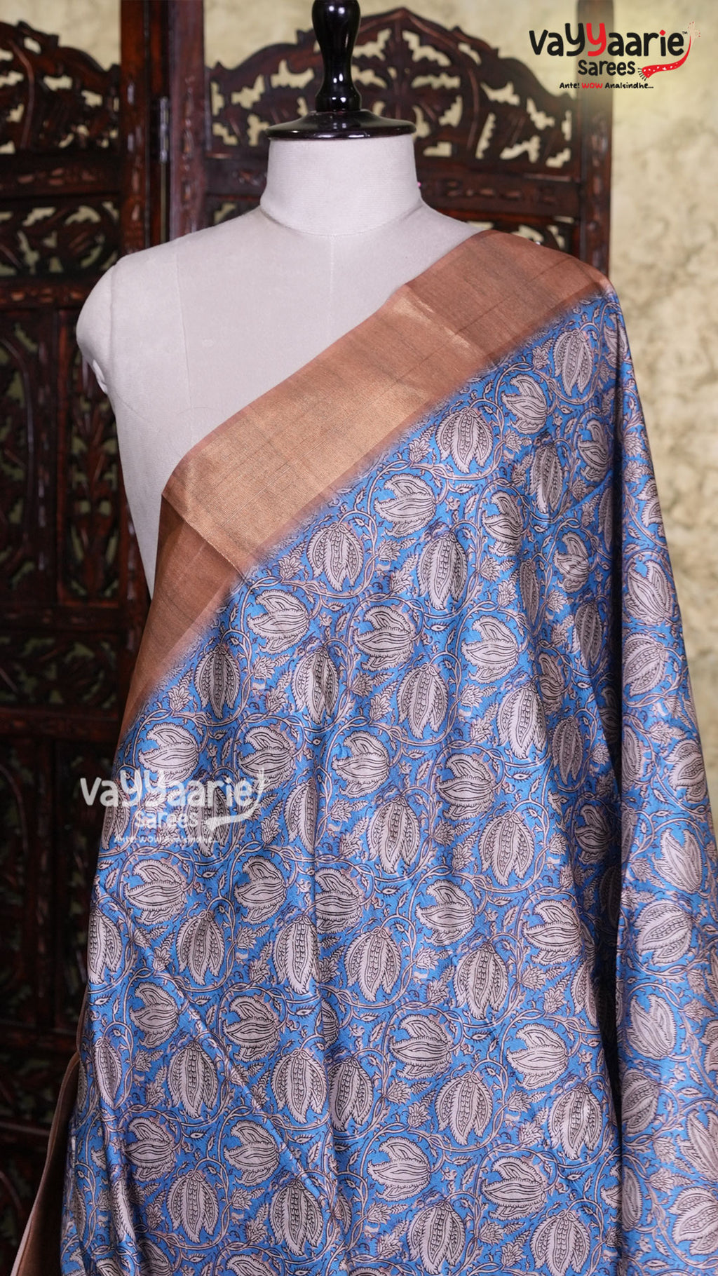 Blue Crape Saree | Fancy Ethnic Wear Saree | Vayyaarie Sarees