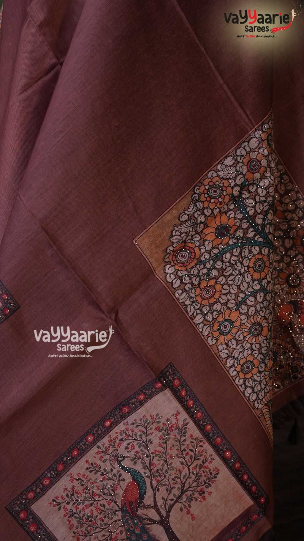 Brown Semi Linen Saree | Fancy Ethnic Wear Saree | Vayyaarie Sarees