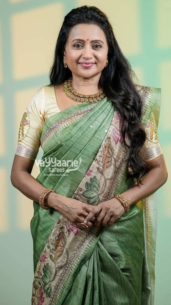 Elegant Lightweight Tussar Fancy Saree Hover Image