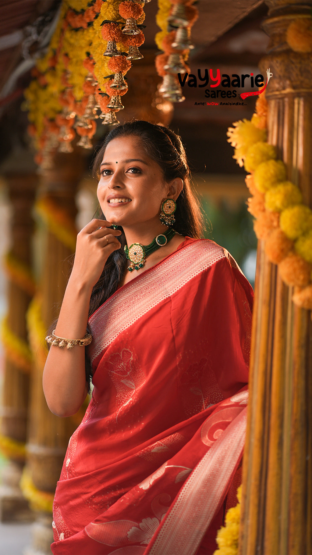 Red Banarasi Mushroom Silk Saree with Silver Floral Weaving | Elegant Festive & Wedding Saree | Vayyaarie Sarees