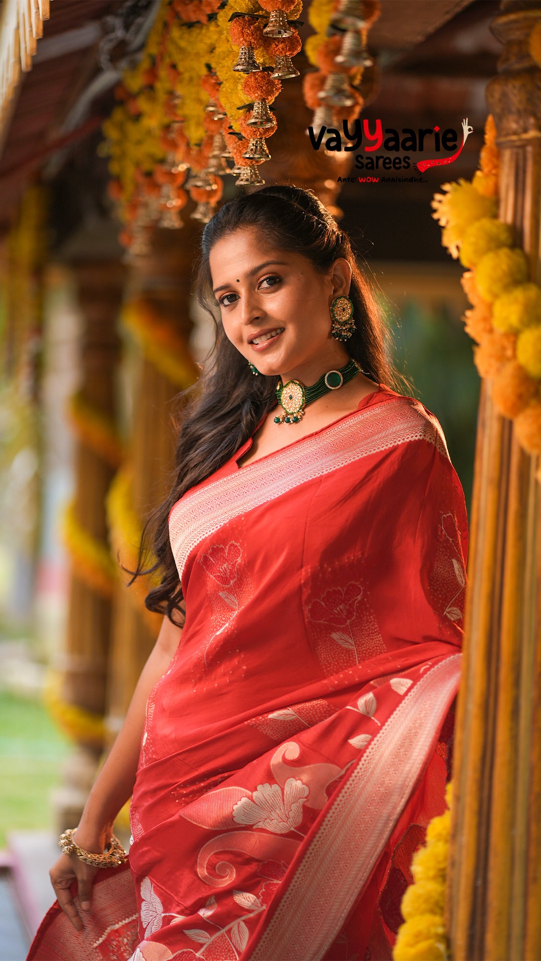 Red Banarasi Mushroom Silk Saree with Silver Floral Weaving | Elegant Festive & Wedding Saree | Vayyaarie Sarees