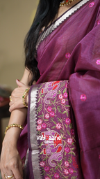 Wine Purple Tussar Silk Embroidered Saree