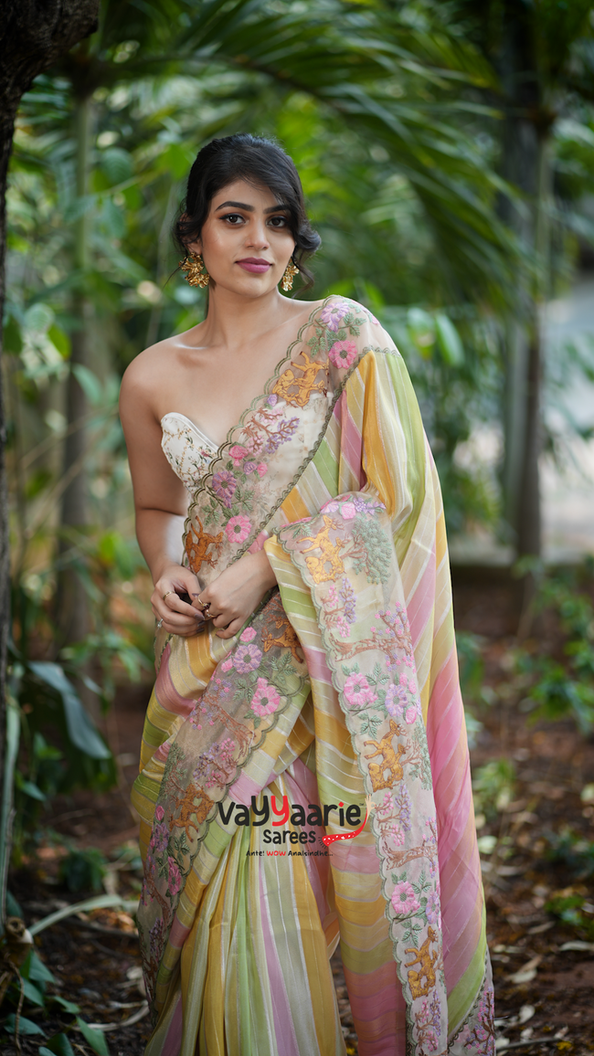 Multi Colour Tissue Fancy Saree for Ethnic Wear Hover Image