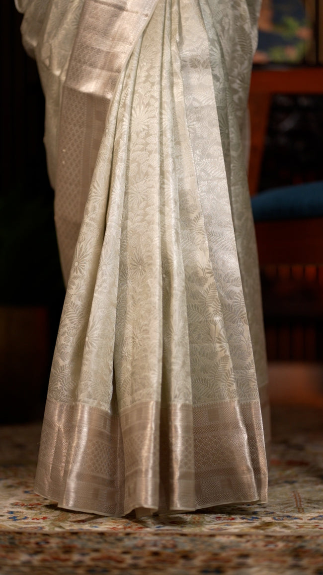 Silver Grey Floral Zari Saree for Weddings Main Image