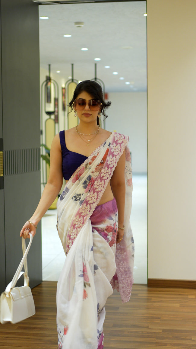 Purple Semi Linen Handloom Saree for Party Wear Hover Image