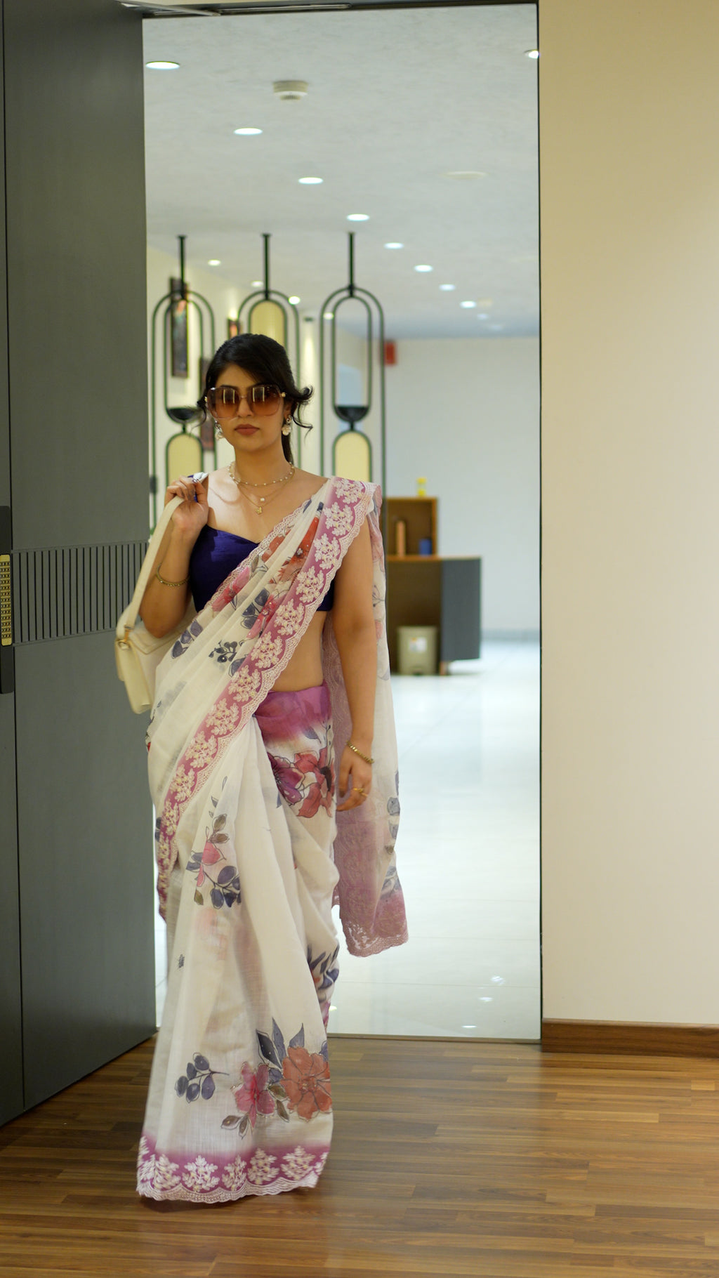 Purple Semi Linen Handloom Saree for Party Wear