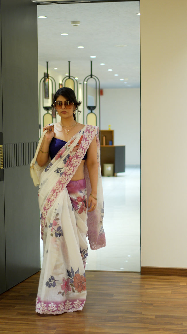 Purple Semi Linen Handloom Saree for Party Wear Main Image