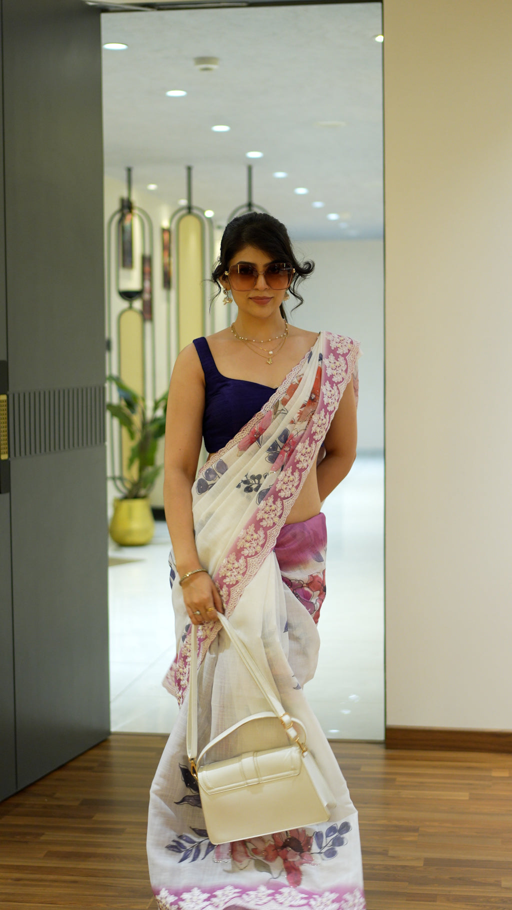 Purple Semi Linen Handloom Saree for Party Wear