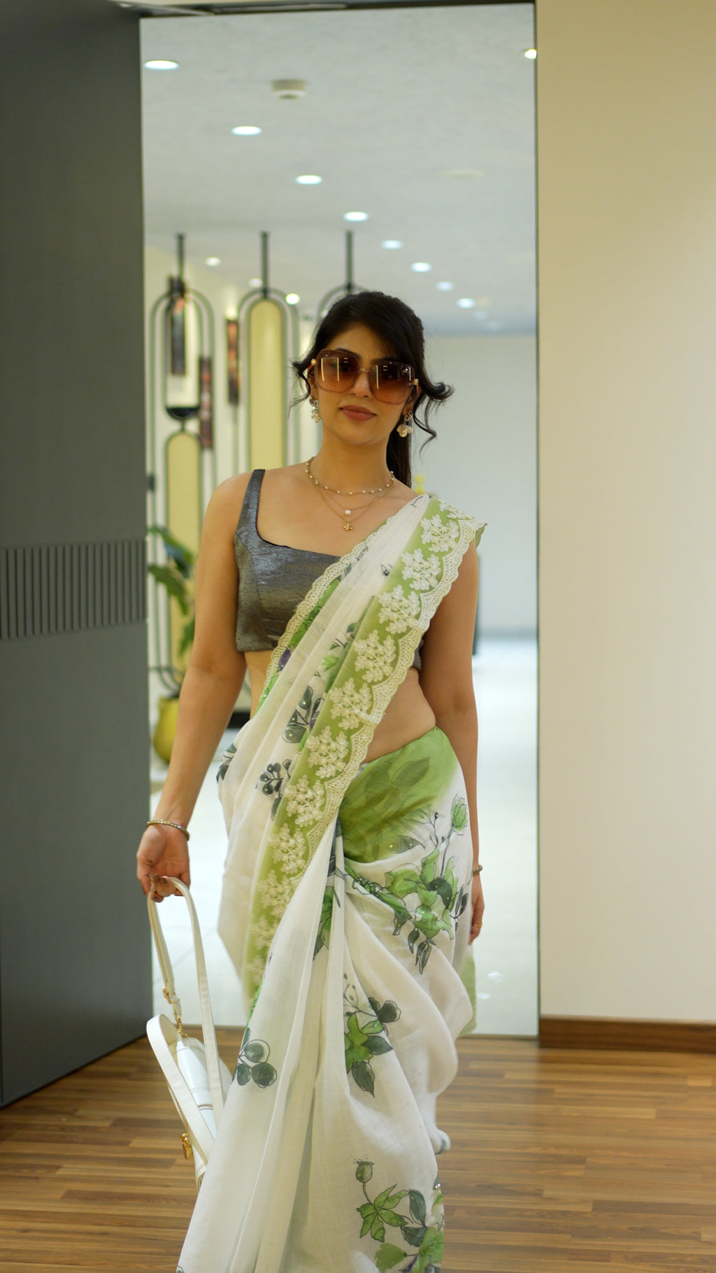 Green Semi Linen Handloom Saree for Festive Wear