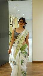 Green Semi Linen Handloom Saree for Festive Wear