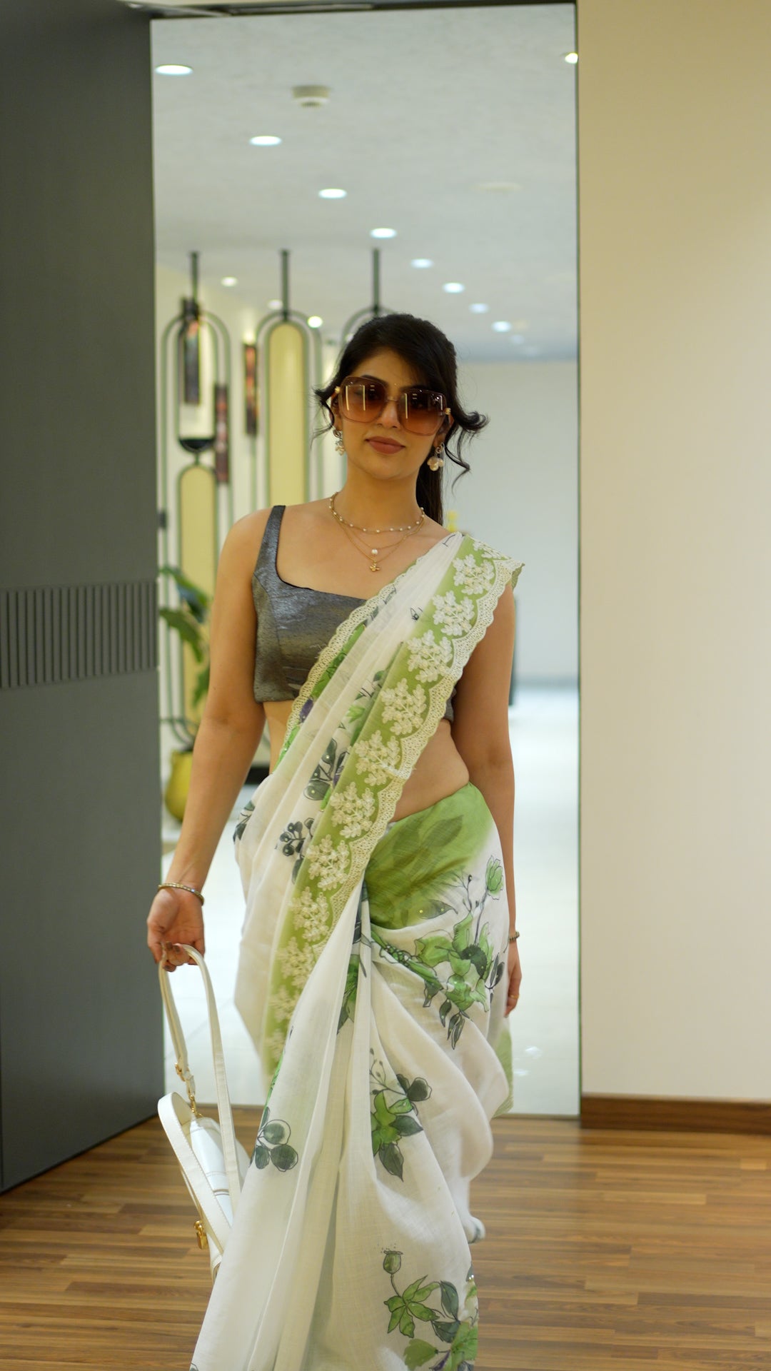 Green Semi Linen Handloom Saree for Festive Wear