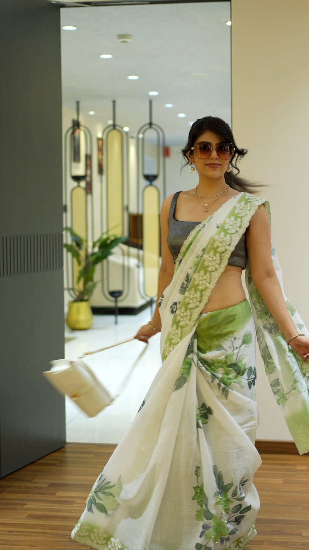 Green Semi Linen Handloom Saree for Festive Wear