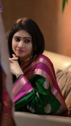 Green Pattu Saree with Pink Border