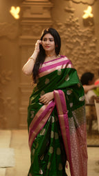 Green Pattu Saree with Pink Border