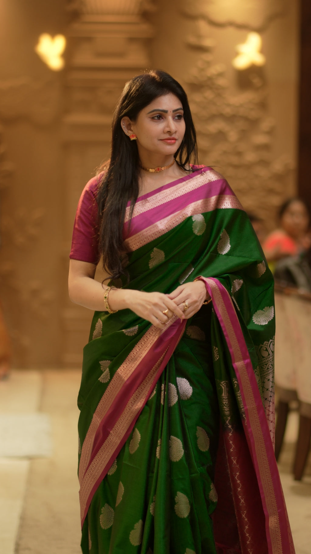 Green Pattu Saree with Pink Border