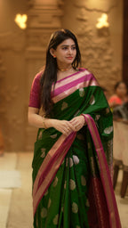 Green Pattu Saree with Pink Border