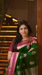 Green Pattu Saree with Pink Border