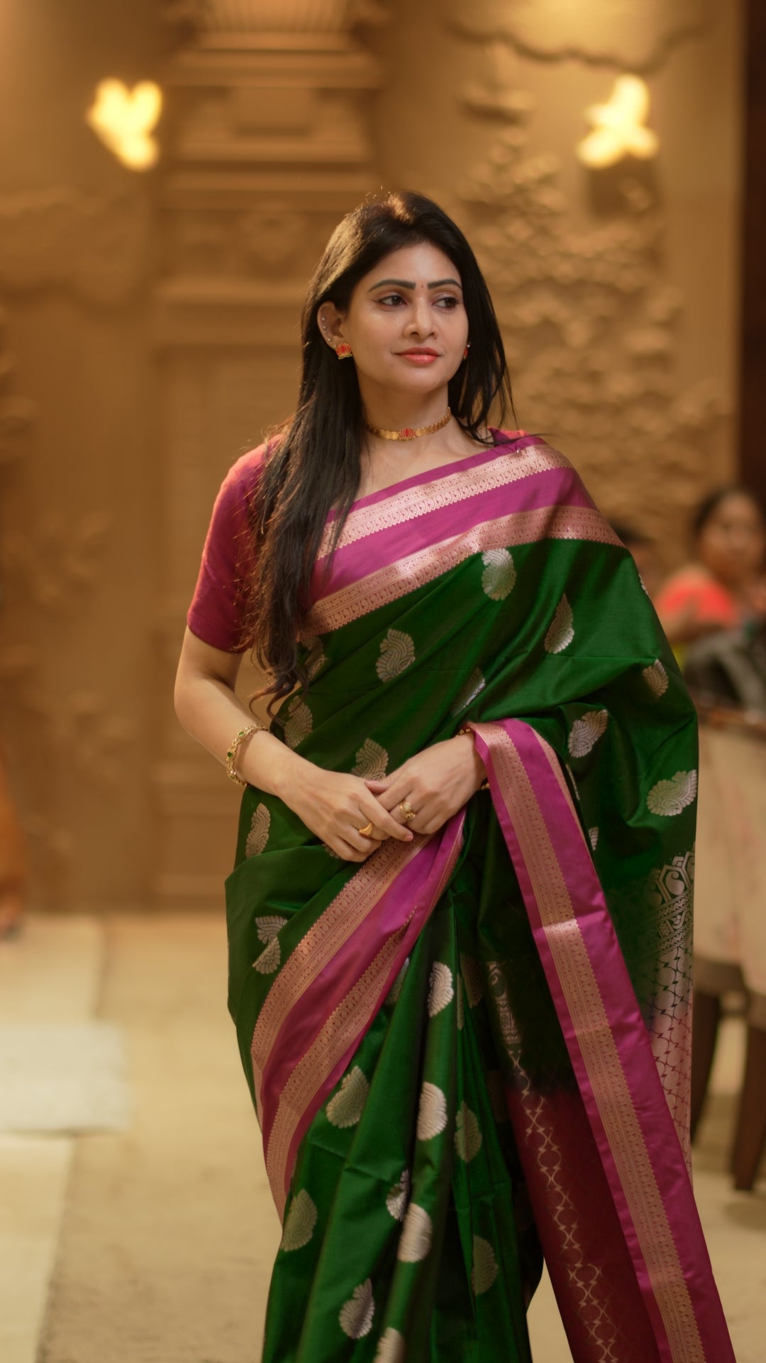 Green Pattu Saree with Pink Border
