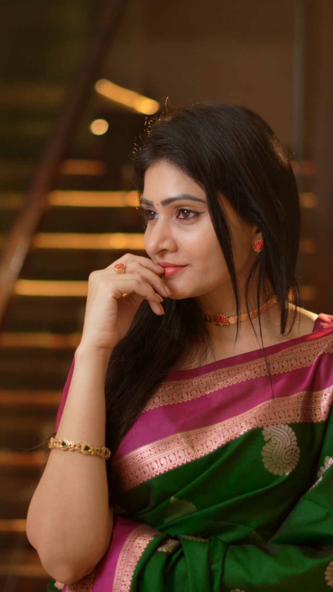 Green Pattu Saree with Pink Border