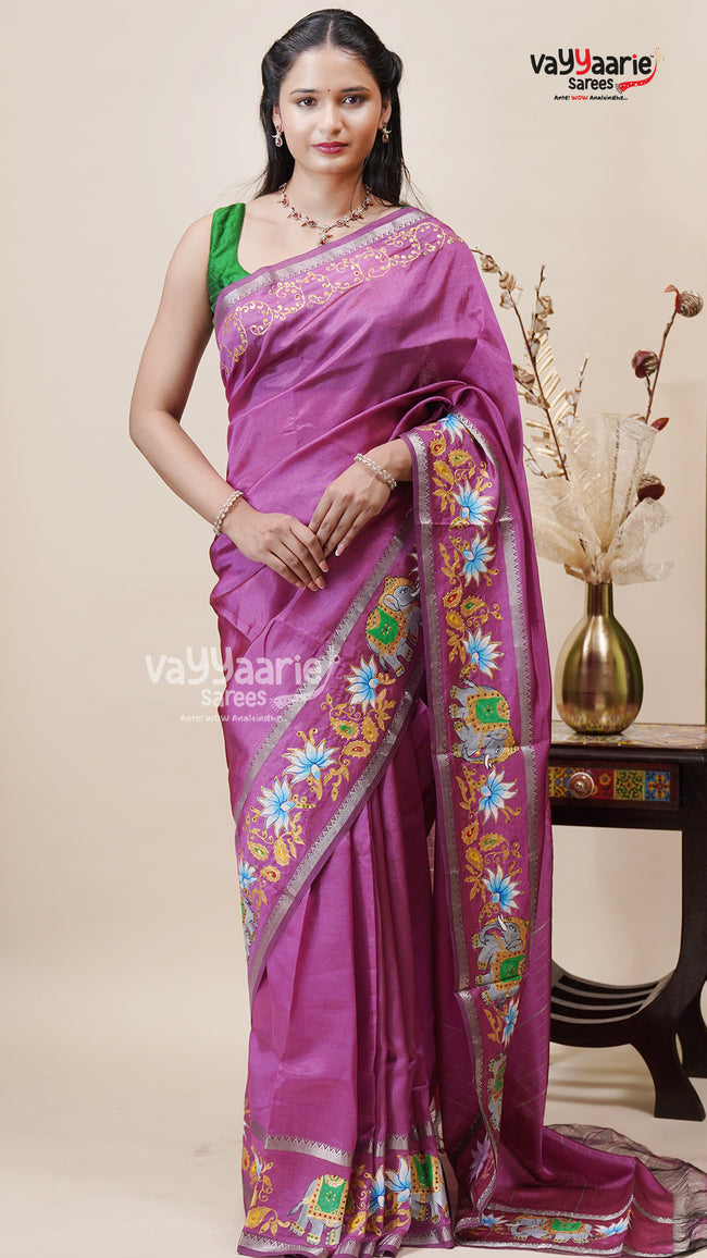 Magenta Mangalagiri Fancy Saree for Women Main Image