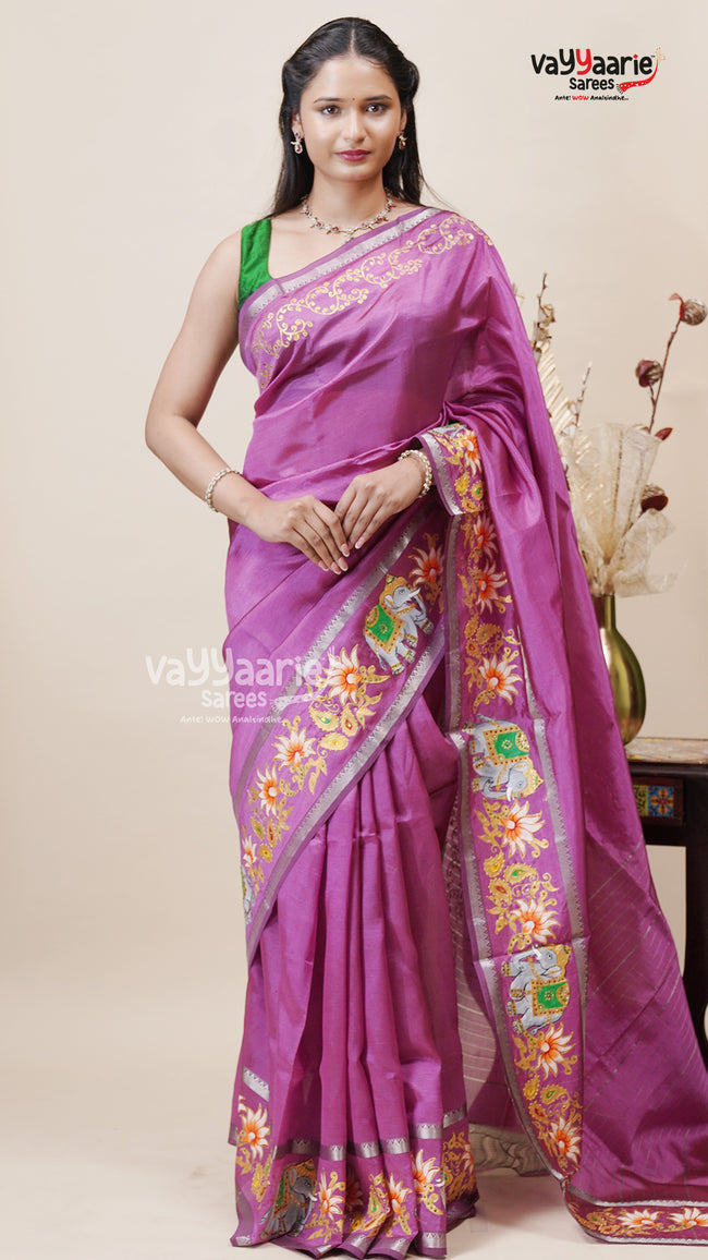 Magenta Mangalagiri Saree for All Occasions Hover Image