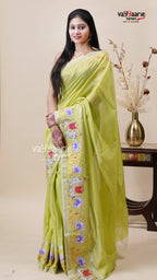 Parrot Green Mangalagiri Fancy Saree Online