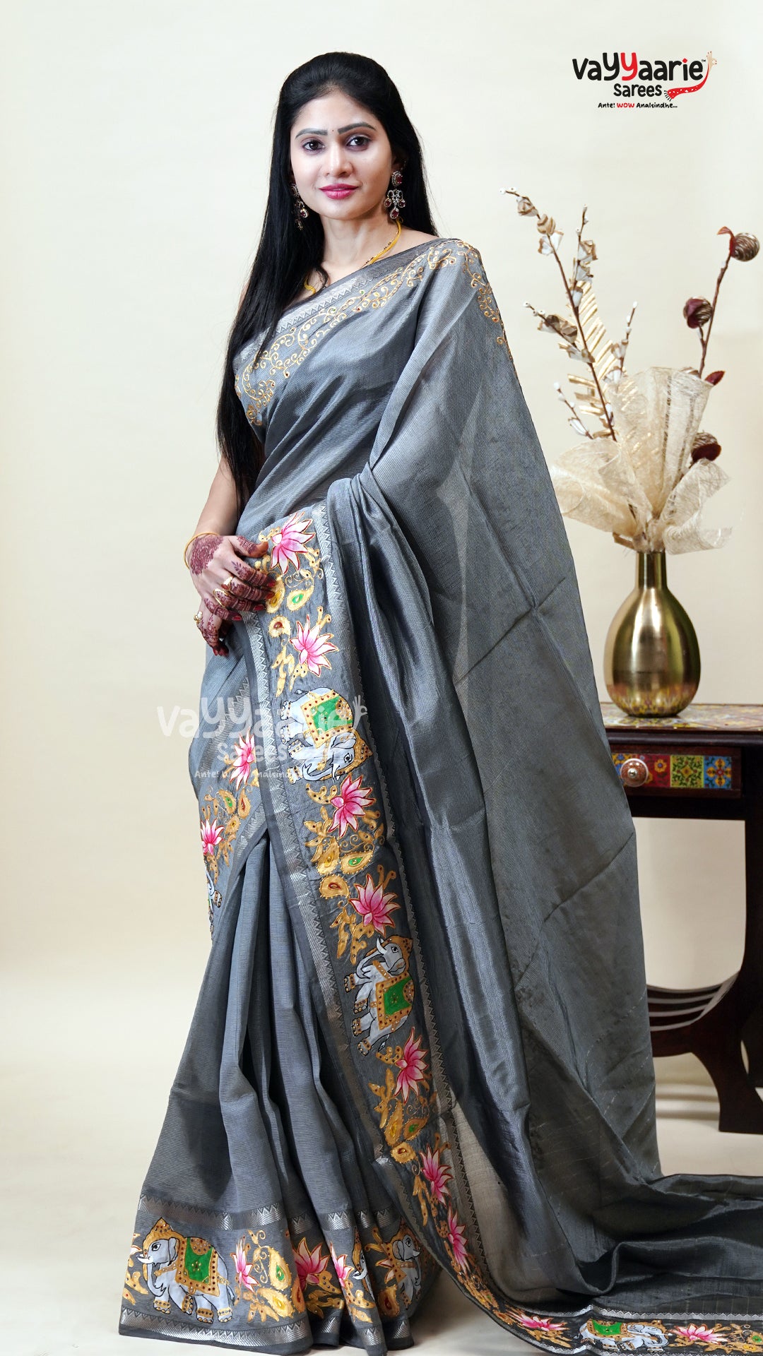 Grey Mangalagiri Fancy Saree for Occasions